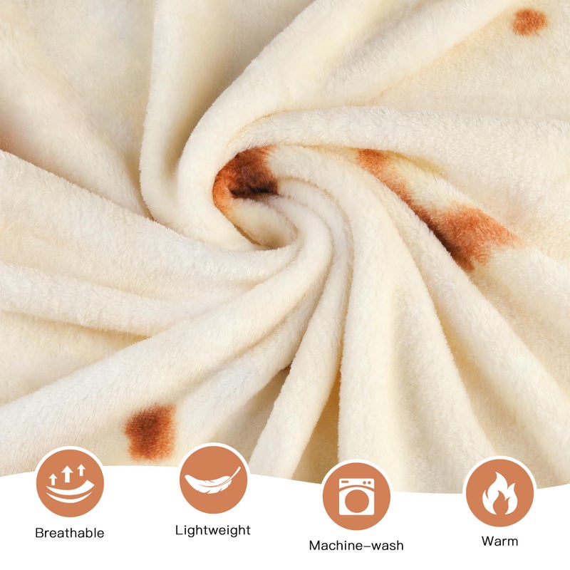 Admitrack Burrito Tortilla Blanket 60in, Double Sided Super Soft Flannel Throw, Gag Novelty Tortilla White Elephant Gift for Christmas Adults Kids Couples Parties - Image 4